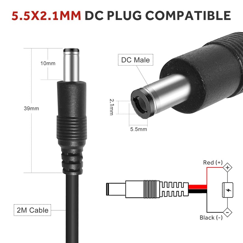 Trail Camera Power Cable, 5.5x2.1mm DC, Compatible with Stealth Cam,