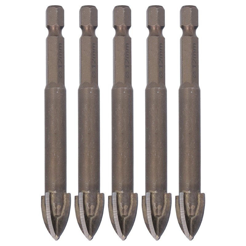 5Pcs Cross Drill Bit 1/4in Hex Shank Tile Glass Ceramic