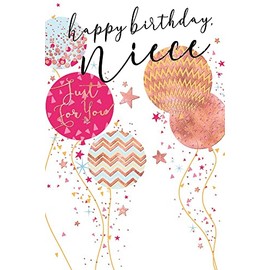 Niece Birthday Card - Balloons and Stars with Gold Foil 9x6"