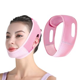 UEIOAVL Gesichtsstraffungsbänder, 1 Stück wiederverwendbare V-förmige Maske zum Abnehmen des Gesichts mit Lifting-Maske V-förmige Maske zur Reduzierung des Doppelkinns Lifting-Verband (Rosa)