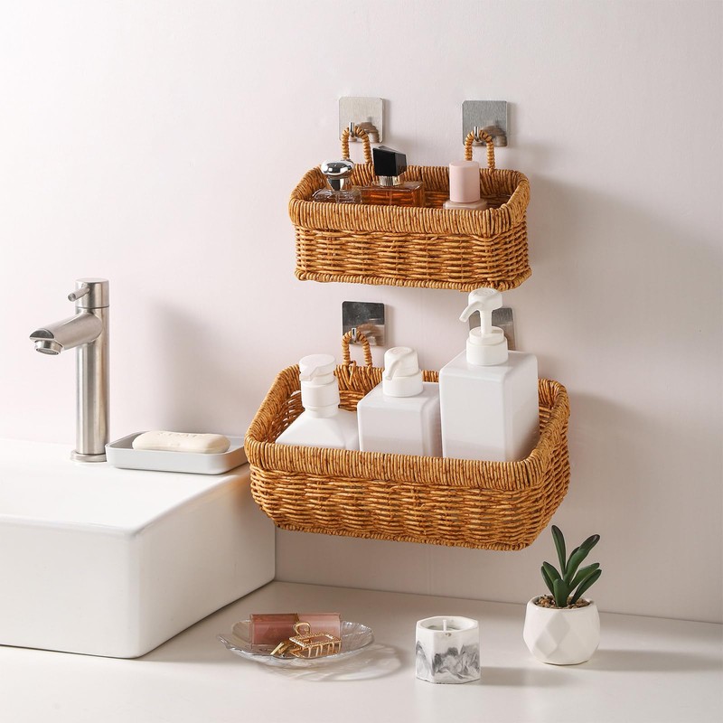 RAMFIYN 2 pack Wall Hanging Baskets for Storage Square Woven
