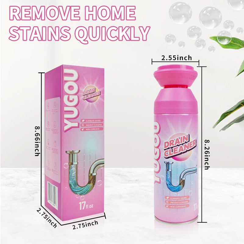Yugou Foaming Drain Cleaner, Sink Cleaner and Deodorizer, Drain Clog