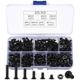 M4 Flat Head Machine Screws and Nuts Kit, 275 Pcs Black Countersunk Head Phillips Screws Bolts Hex Nuts Assortment Kit - M4 x 6mm/ 10mm/ 12mm/ 16mm/ 18mm/ 20mm