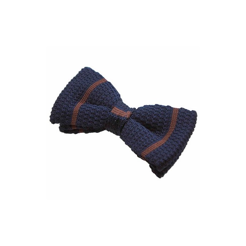 Navy Brown Line Knit Bow Tie bt00098