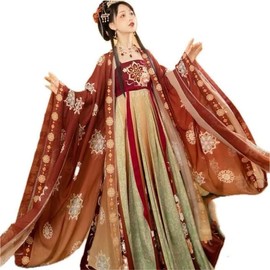 Hanfu Dress Women Chinese Ancient Hanfu Carnival Cosplay Costume Summer Hanfu Green&Red Dress Extra Large Size (Red set, Weight 75-130kg)