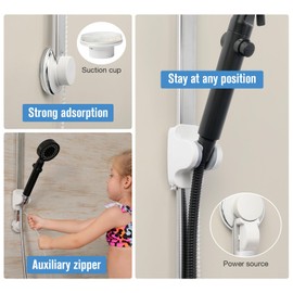 20 inch adjustable height hovering handheld shower rack, bathroom SUS304 stainless steel no drilling installation Equipped with self-adhesive suction cups, suitable for smooth walls and glass, etc