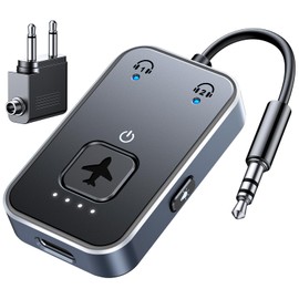 ISEYOU Airplane Bluetooth Adapter, Bluetooth Headphone Adapter with 3.5mm AUX for Up to 2 AirPods, Low Latency Bluetooth Transmitter for TV, Airplane, Computer, MP3, and Gym