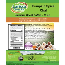 Pumpkin Spice Chai Sumatra Decaf Coffee (Gourmet, Naturally Flavored, Whole Coffee Beans) (16 oz, ZIN: 570129) - 3 Pack