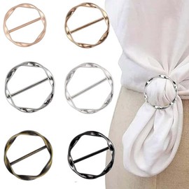 JUNXINSHUN 6 PCS Scarf Clips and Ring T Shirt Clip for Women Fashion Metal Circle Buckle for Clothes Hat Belt Decor