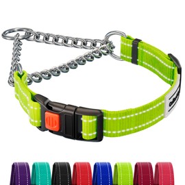 CollarDirect Martingale Dog Collar with Stainless Steel Chain and Quick Release Buckle - Reflective Collar for Large, Medium, Small Dogs - Lime Green, Medium (Neck Size 14"-17")