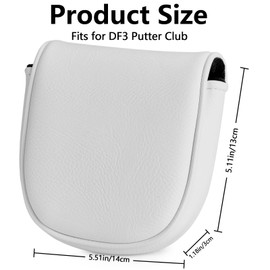 Gbourly Golf Club Mallet Putter Head Cover Fits for DF3 Club with Magnetic Closure Center Shafted PU Leather Headcover, White and Black Available (White)