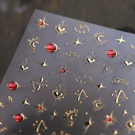 Gold Star Nail Stickers for Nail Art 3D Self Adhesive Moon Heart Nail Art Stickers Gold Star Nail Decals Glitter Nails Design for Acrylic Nails Heart Moon Star Nail Supplies for Women Girls