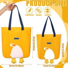 HunnmingRe 2 Pcs Cute Duck Canvas Tote Bags 2 Sizes Silly Goose Canvas Tote Bag Funny Reusable Graphic Anime supplies for Grocery Shopping Lunch Beach