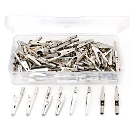 iexcell 100 Pcs 2 Inches / 51 mm Steel Alligator Clips Crocodile Clamps, Silver Tone Nickel Plated, Come in a Plastic Case