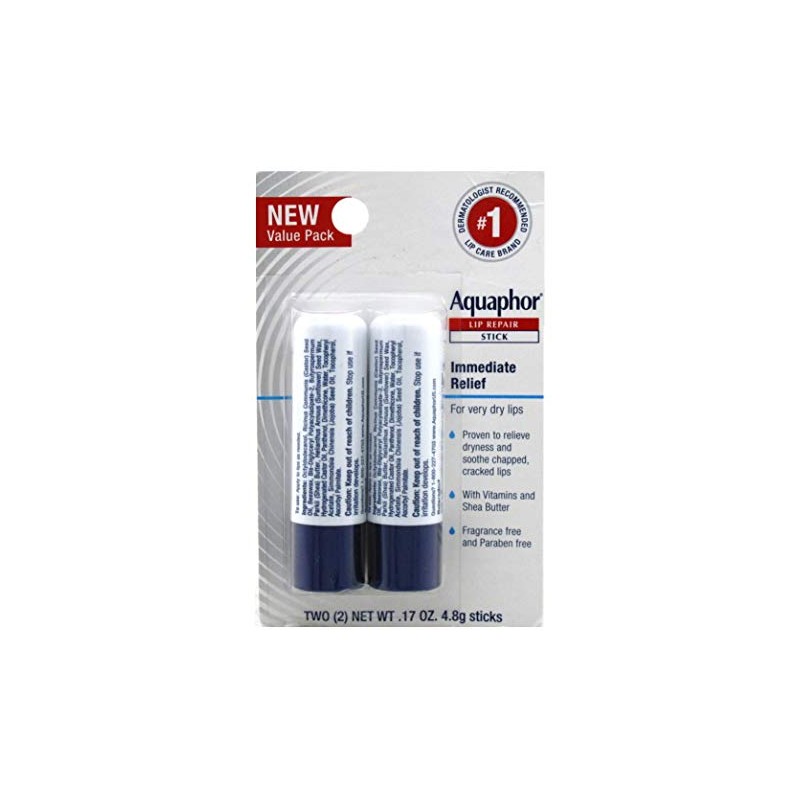 Aquaphor Barra de reparación de labios, paquete doble de 0.17