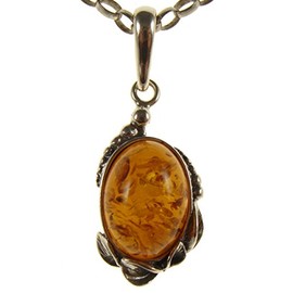 Baltic amber and sterling silver 925 cognac pendant (no chain)