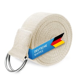 Body & Mind® Yoga Strap Made of 100% Natural Cotton - 250 cm Long; Yoga Band with D-Ring Closure for Beginners & Advanced; Pilates, Yoga & Fitness Exercises