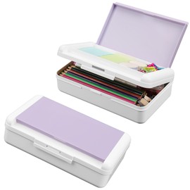 Meiikun Pencil Box, Double Layer Pencil Case, Large Capacity Plastic Pencil Boxes with Snap-tight Lid, Two-Tone Storage Box Organizer for Office School Supplies Teen Girl Boy (Purple)