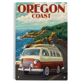 Lantern Press 6x9 Inch Metal Sign, Oregon Coast, Camper Van, Coastal