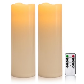 Yongmao 4" x 12" Large Waterproof Outdoor Flameless Candles Battery Operated LED Flickering Pillar Candles with Remote and Timer for Indoor Outdoor Lanterns, Off White, Long Lasting, Set of 2