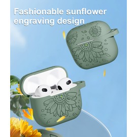 IMIVIO Compatible with Airpods 3rd Generation Case Cover, Sunflower Engraved Skin Cover Compatible with Airpods Case 3rd Generation, Cute Silicone Charging Case Cover, Front LED Visible