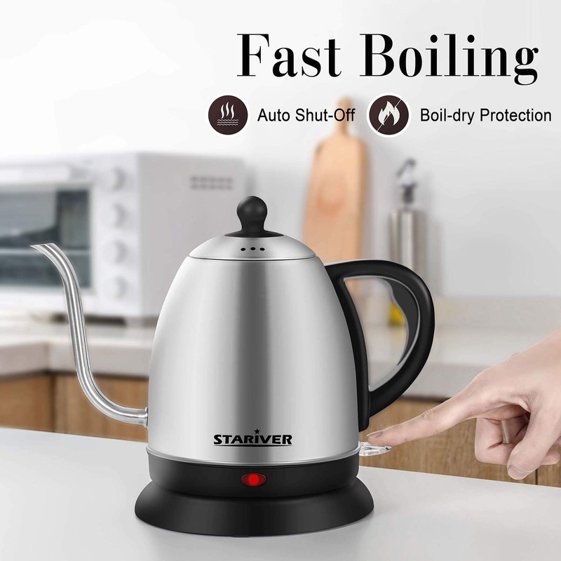 Stariver Electric Kettle Gooseneck Kettle, 1L Water Boiler, BPA-Free, Pour