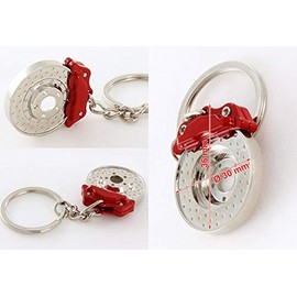EPARTS Auto Parts Mini Spinning Brake Disc Red Caliper Style Key Chain Key Ring Accessories Key Holder