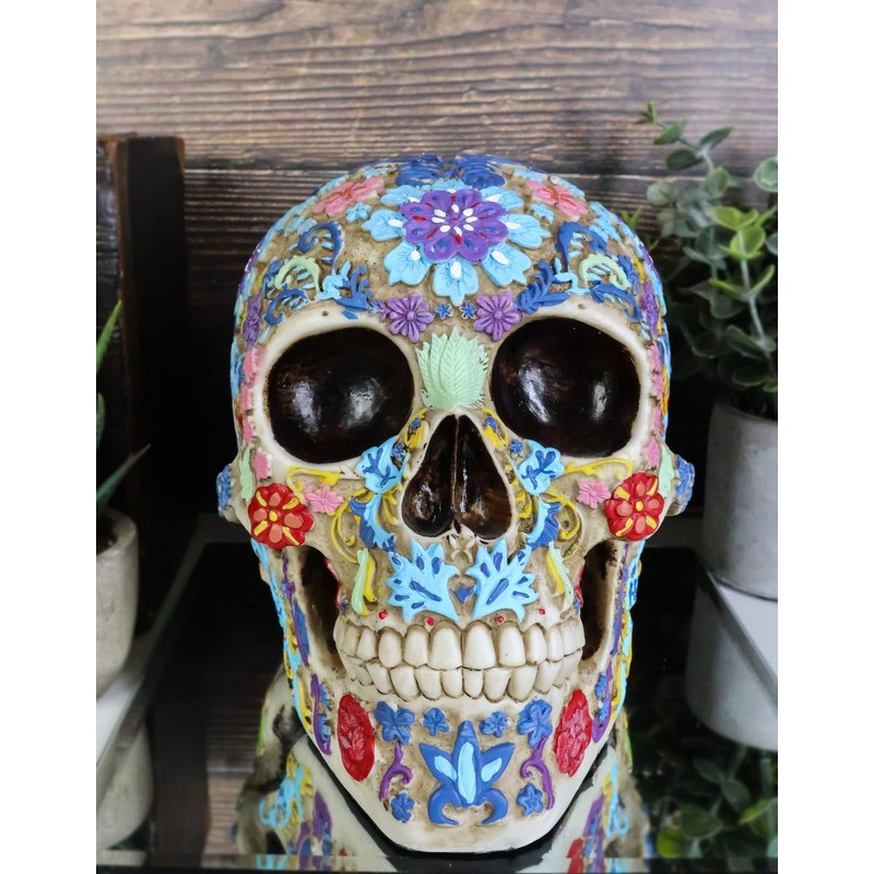 Ebros Totenkopf-Figur Dias De Los Muertos, Blumenschädel, Blumen- und Tierwelt,