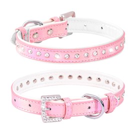 WDPAWS Rhinestones Cat Dog Collar Bling Diamond with Shiny Buckle Double Layer PU Leather for Cats Kitten Small Medium Dogs (Pink 1, S)