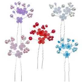 Prriudy 5 Pieces Wedding Hair Pins Bridal Hair Accessories Pearl Hair Pins Pearl Floral Crystal Hair Accessories, Wedding Hair Accessories for Brides Bridesmaids Flower Girls (Small flower)