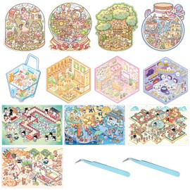 12PCS 3D DIY Stickers Scene,Cute 3D Korean Cartoon Scene Sticker for Adult and Children Relief Stress Pass The Time(03)