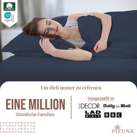 Pizuna 400 Thread Count Cotton Fitted Sheet 80 x 200 - 90 x 200 cm Dark Blue, 100% Long Staple Cotton Fitted Sheet, Soft Mako Satin Weave Fits up to 40 cm Mattress Height