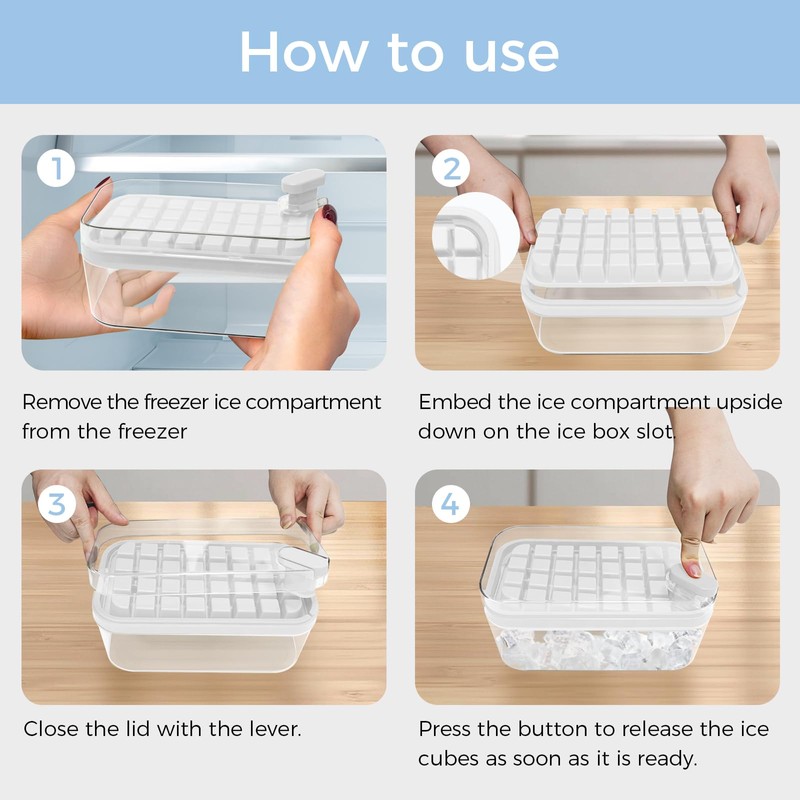 Ice Cube Tray,Food-Grade Ice Cube Moulds with Lid,Release All Ice