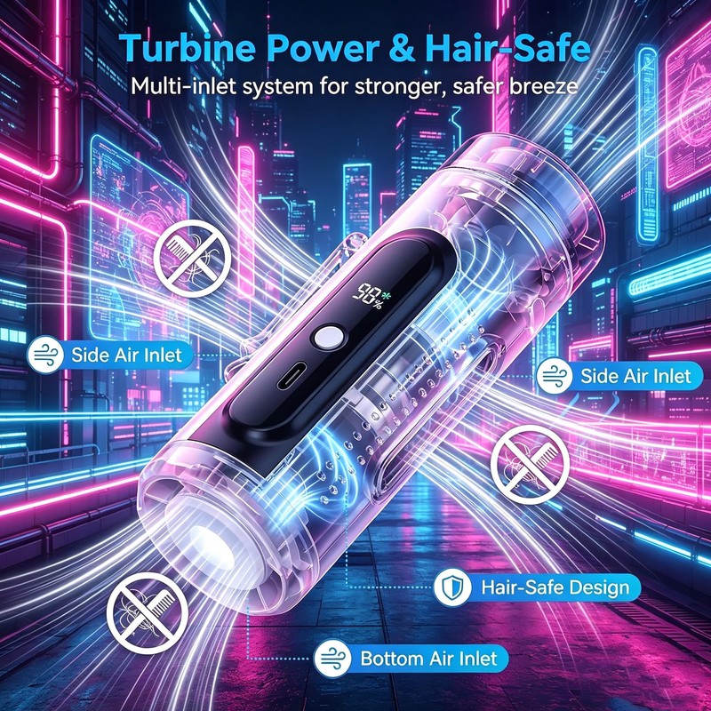 Acotobow Clip On Handheld Turbo Fan with Flashlight and Cooling,