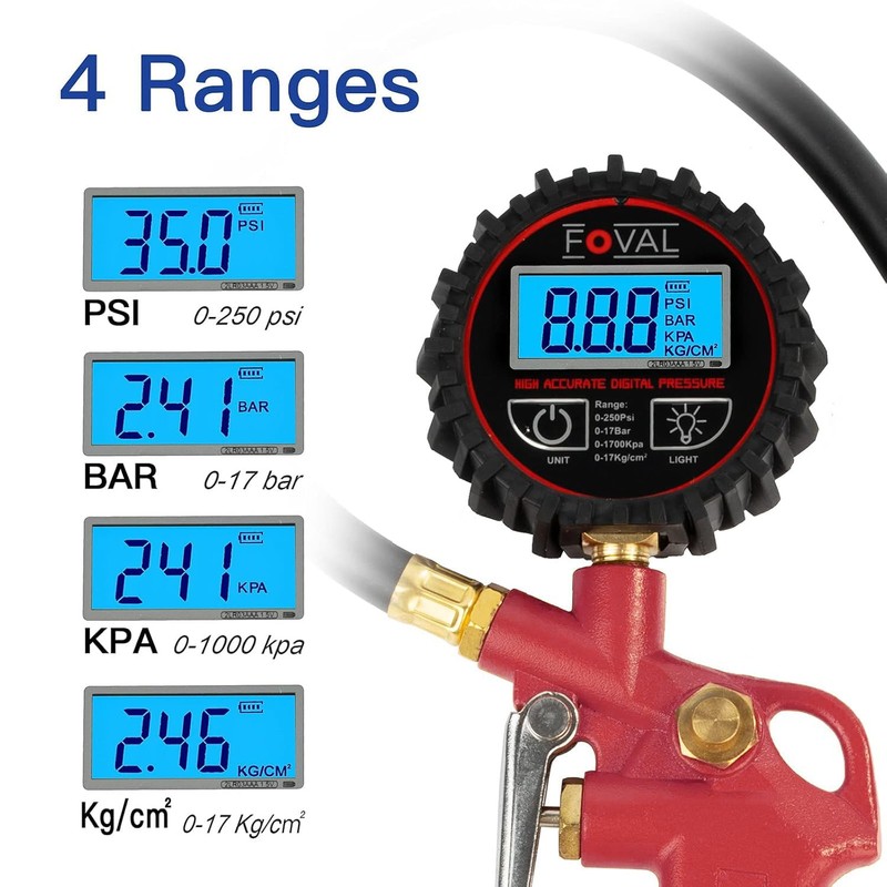 FOVAL Digital Tire Inflator with Pressure Gauge 250 PSI Air