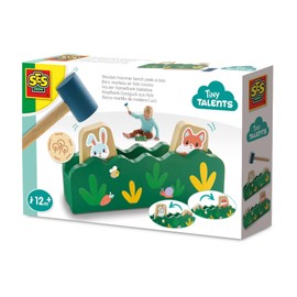 SES Creative 13145 Wooden Hammer Bench Peek-a-Boo - Educational Toy for Kids Aged 12 Months+ - Tap the Wooden Hammer to Make the Opposite Side Pop Up with a Fun Animal