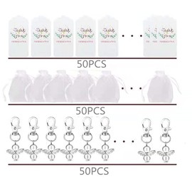 Aizhuang 50Pcs Angel Favor Keychains with Thank You Kraft Tags and Drawstring Gift Bags, Guest Return Favors for Baby Shower, Bridal Shower, Wedding Charm, Party Favors