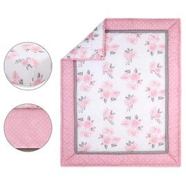 The Peanutshell Pink Floral Crib Bedding Set for Baby Girls, 3 Piece Nursery Collection