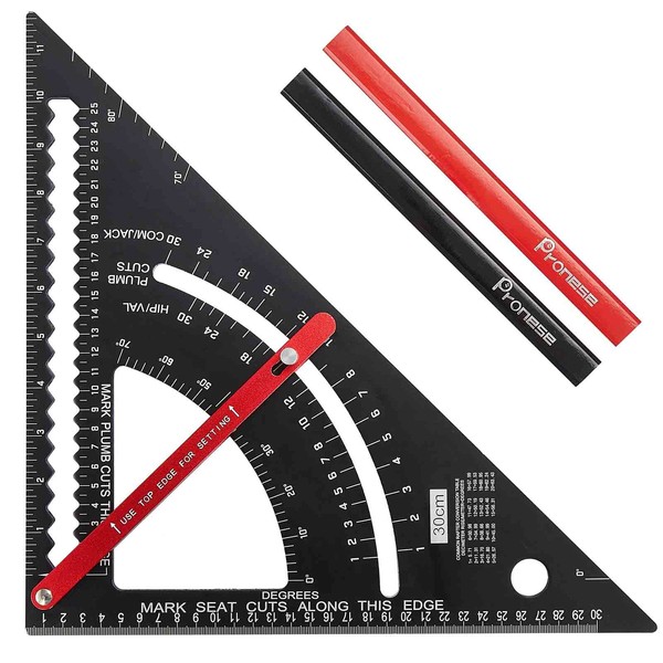 Pronese Pronese Adjustable Roofing Square 12-Inch, Aluminum Alloy Rafter Square,
