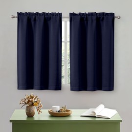 OWENIE Navy Blue Kitchen Curtains 36 Inch Length, Short Blackout Small Thermal Insulated Curtains Tier Over Sink Rod Pocket Half Window for Bathroom Bedroom Camper RV Bunk, 2 Panels, Each 30" Wx36 L