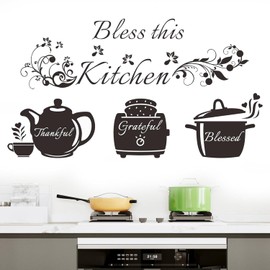 Kitchen Wall Stickers Decals Bless This Kitchen Wall Decor Thankful Grateful Blessed Quote Utensil Art Decorations for Home Dining Room Coffee Shop