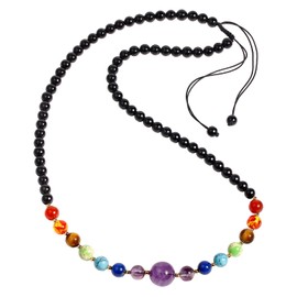 Jewboo 7 Chakra Amethyst Crystal Necklaces for Women Black Obsidian Chains Healing Crystals and Gemstones Meditation Yoga Balance Jewelery Gifts