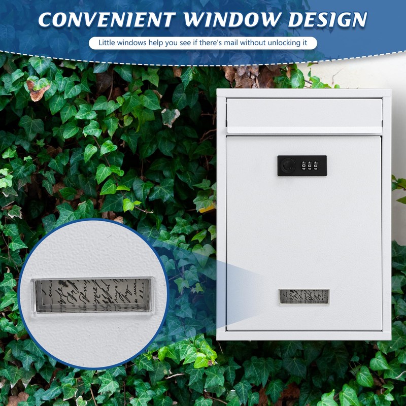 KYODOLED Locking Wall Mount Mailbox, Mail Boxes with Combination Lock