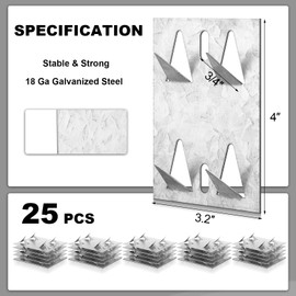 Blulu 25 Pcs Surface Mount Impaler for Wall Mounting Acoustic Panels, 18 Ga Galvanized Steel Plate with Protruding Triangular for Gypsum Board Plywood Masonry