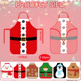 6 Pcs Kids Christmas Aprons with Pockets, Waterproof Christmas Aprons for Kids, Snowman Elf Gingerbread Apron for Children, Holiday Kitchen Baking Cooking Aprons, Christmas Kitchen Accessories