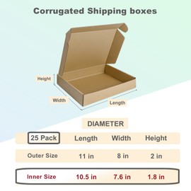 MEBRUDY 11x8x2 Inches Shipping Boxes Pack of 25, Small Corrugated Cardboard Box for Mailing Packing Literature Mailer