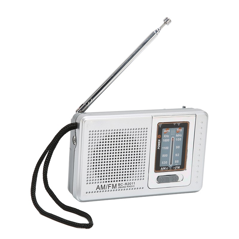 Portable Pocket Radio AM/FM Classic Elegant Design Silver Grey Battery