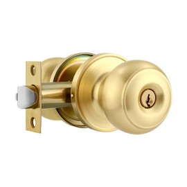 Karlstone 1 Pack Gold Interior Door Knobs, Polished Brass Round Ball Knobs Interior and Exterior Door Lock Reversible for Right or Left Handed Doors