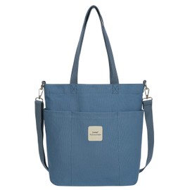 ISWEE Canvas Tote Bag Zipper Shoulder Handbags Crossbody Bags for Women with Adjustable Strap Reusable Bags for Work (011-Blue)