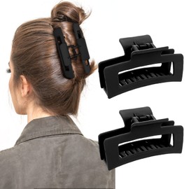 WLLHYF Square Claw Clips, Pack of 2, 8.5 cm, Medium Hair Clips, Matte, Non-Slip, Fashionable, Strong Hold, Banana Clips, Hair Styling Accessories for Women and Girls, Thick Thin Hair (2 Black)